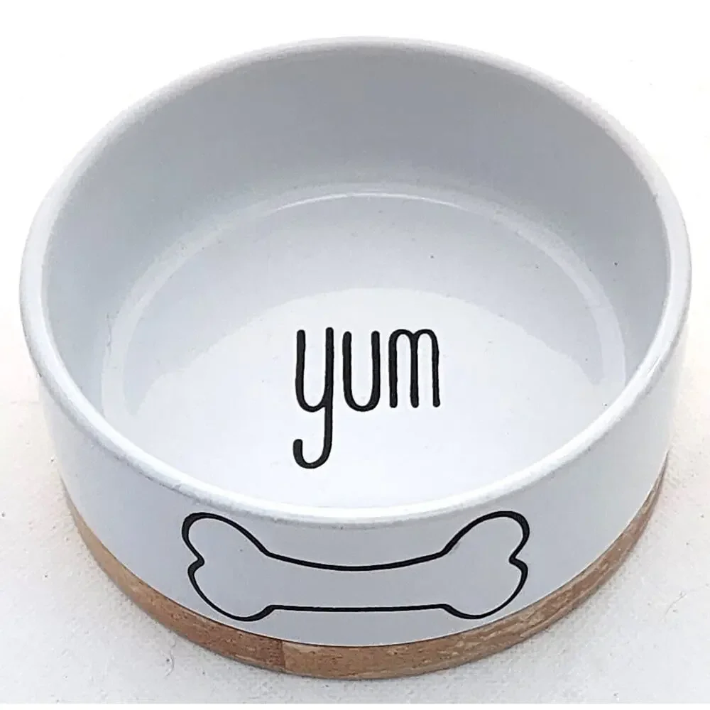 Pet Bowl-Dog-Food-Water-White-Black-Wood Bottom-Small